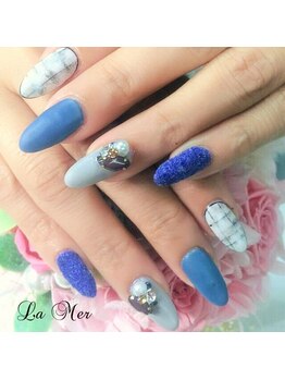 ネイルサロンラメール(La Mer)/チェック×もこもこネイル