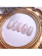 ピオニーネイル(peony nail)/ぶどう色のフラワーネイル