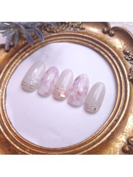 ピオニーネイル(peony nail)/ぶどう色のフラワーネイル