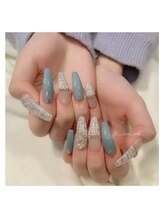 モカ 心斎橋(moca by Lee)/【Saki】ブルー×ツイードネイル