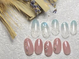 ブルーグラデ×ふんわりピンク