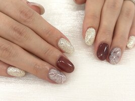【森】ボルドー フラワーネイル