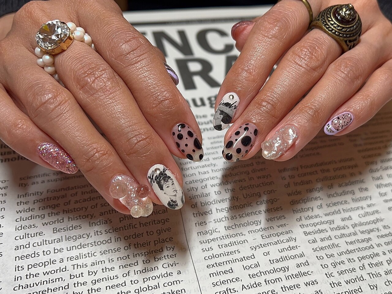 ネイルチップ 薔薇 ワンホン ウィッシュコア ビジュー ドット ネイル