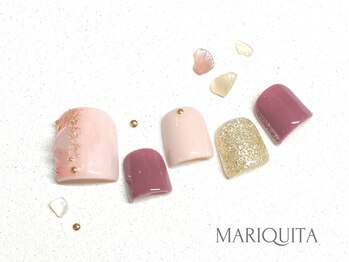 ネイルサロン マリキータ(MARIQUITA)/こっくりピンク×シェルFOOTNAIL