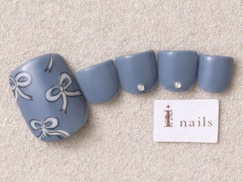 アイネイルズ 三宮店(I nails)/くすみブルーリボン