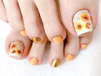 エムネイル(M Nail)/フット・ひまわりアート手描き