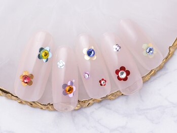 モンスリール 麻布十番(Mon Sourire)/カラフルなホロのお花ネイル