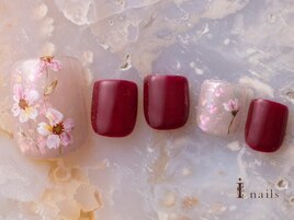 手描き秋桜フットネイル