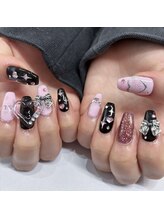 アクアムーン(AQUA MOON)/【MIHO】BLACK×PINK Heartnail