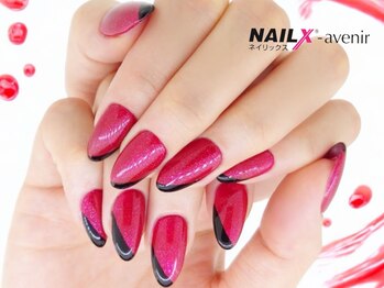 ネイリックス アヴェニール(NAILX avenir)/赤ピンクマグネット×黒フレンチ