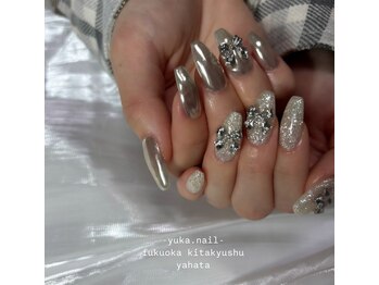 ユカネイル(yuka.nail)/シルバー/ミラー/リボン