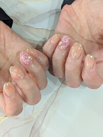 桃ネイル×白レース♪