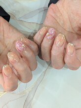桃ネイル×白レース♪