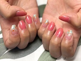 押し花ネイル/ピンクネイル