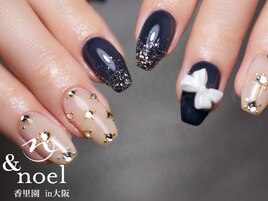 ネイビー韓国リボンネイル