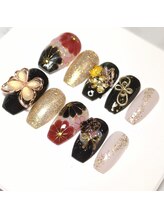 アッシュネイル(Ash nail)/成人式に 漆黒と金箔の和モダン