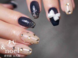 ネイビー韓国リボンネイル