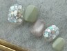 【フット今季トレンド！】くすみグリーン×シェルデザインネイル　￥7800