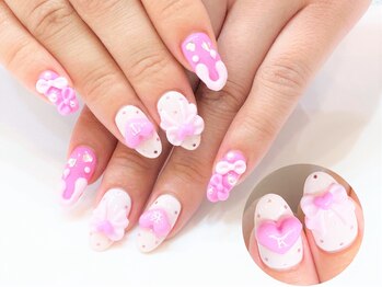 ネイルコレクション ピンク(Nail Collection Pink)/長さ出しジェル放題★３Ｄリボン