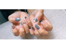 ネイルサロン タノ(Tano)/ツイード　白黒♪甘さハート