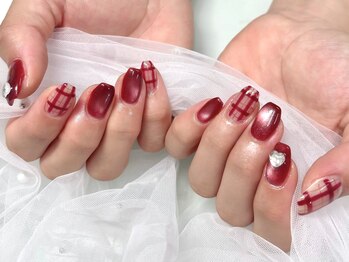 ネイルネージュ 錦糸町(Nail Neige)/持ち込み(チェック/ボルドー)