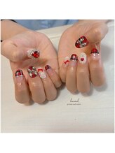 ハヌル(haneul.)/赤チェックリボンキラキラネイル