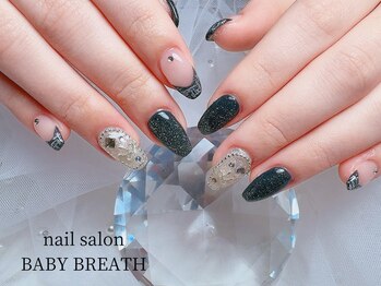 ベイビーブレス(BABY BREATH)/持込☆ネイビー冬ネイル