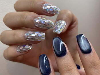 ジュイール ネイル 千葉店(Jouir nail)/ミラーホロ×ネイビーマグ