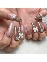 レイネイル 岐阜茜部店(RAY NAIL)/スカルプ×ツイードリボン