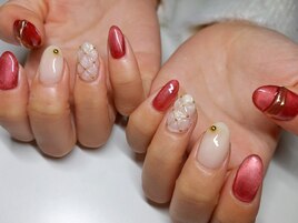 赤マグネット/キルティング/粘土