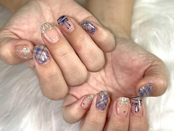チェックリボンネイル