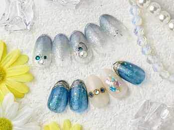 ピッピ 白金台店(peep PEEP)の写真/【ピッピプレミアム¥10480/プラチナ¥13280】結婚式もお呼ばれも、写真に残る夏の指先へ♪定額アート☆