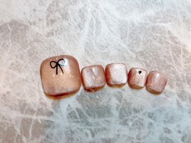 ベージュピンク×リボン＆ハート