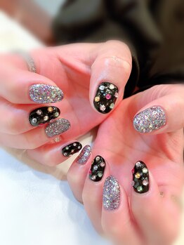 ハーティーネイル hearty nail 溝の口店/ギラギラ★ブラックネイル