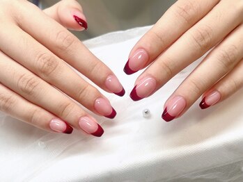 ジョアネイル(JOA Nail)/シンプル/フレンチ/ボルドー/赤