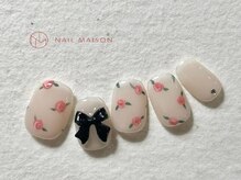 ネイルメゾン 梅田(NAIL MAISON)/バラブラックリボン
