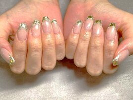 ガラスフレンチネイル/大人/上品