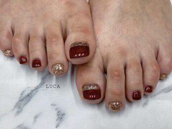 ネイルアトリエルカ(nail atelier LUCA)/M-380 ボルドー×根本ラメネイル