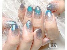 ネイルエイト 新百合ヶ丘(nail8)/紺×ネオン水色輝きマグネット