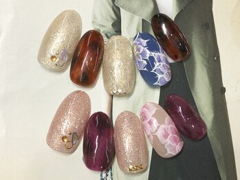 ネイルサロン キャンディネイル(Candy Nail)/べっ甲×フラワー¥6480by星