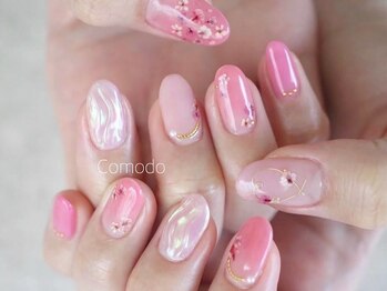 ネイル アトリエ コモード(nail atelier Comodo)/押し花ネイル [桜シフォン]