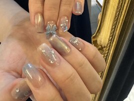 くすみブルー韓国ネイル