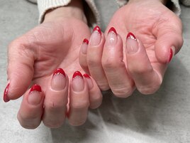 赤フレンチネイル(ラメライン有)