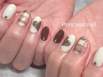 プリンセスネイル(Princess nail)/ブラウンハート×チェック10000