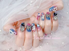 青ピンクラメマーブル蝶々ハート