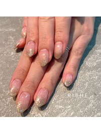 ゴールドラメ×ホロのグラデ
