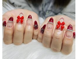 ワンホン/ボルドー/リボンネイル