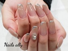 ネイルズアリー 立川店(Nails ally)/ガラスフレンチ×ビジュー×夏