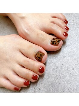 ランランネイル(rangrang nail)/マグ×ヒョウ柄×ボルドー