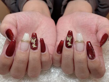 レアネイル 新宿(le'a nail)/ボルドー秋ネイル